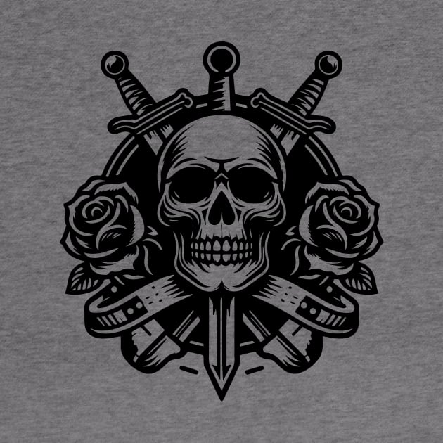 skull roses and sword by lkn